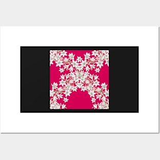 Star flowers repeating pattern botanical lacey hand painted trellis on red Posters and Art